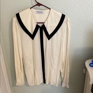 Cream and Black Buttoned Sailor Collar Blouse